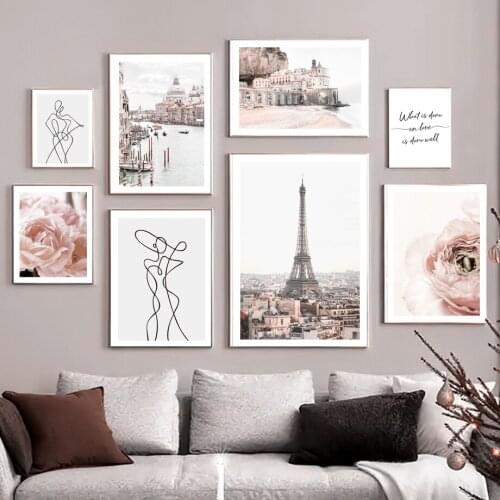 Wall Art Canvas Painting Paris Tower Rose Flower Positano Venice Nordic Posters And Prints Wall Pictures For Living Room Decor