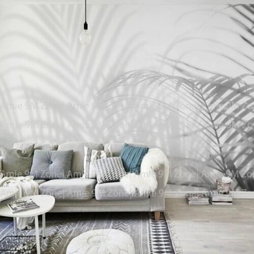 Light color black and white leaf shadow picture wall background decor wallpaper children wallpapers kids nursery room