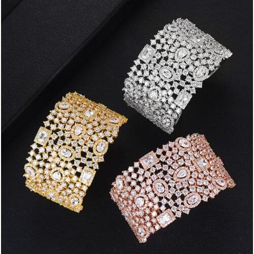 New Famous Brand Trendy Wide Open Bangle Full CZ Bracelet for women Bridal Wedding Engagement Dubai bracelet for women 2020