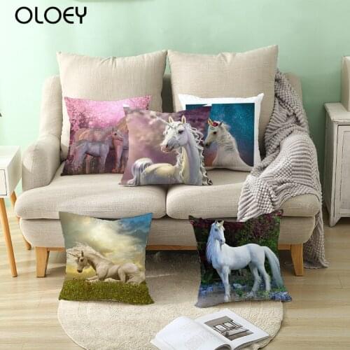 Single-sided Print Polyester Unicorn Flying Horse Decorative Throw Pillowcase Flowers Cartoon Animals Cushion Cover for Sofa Car