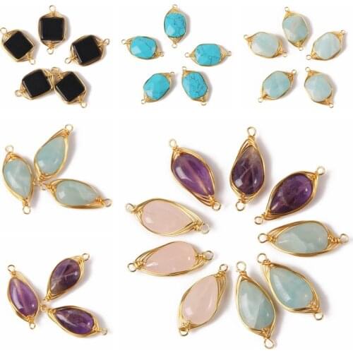 Faceted Natural Stone Crystal Connectors Pendant Winding Amazonite Quartz Charms for Jewelry Making DIY Healing Accessories