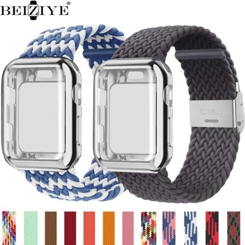 Braided Solo Loop+Case For Apple Watch Band 42mm 38mm 40mm 44mm Adjustable Elastic Nylon Bracelet For iWatch SE Series 6 5 4 3 2