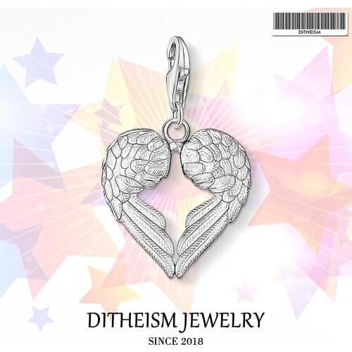 Wings Heart Charms Pendant,2018 Fashion Jewelry 925 Sterling Silver Romantic Gift For Women Girls Fit Bracelet Necklace Bag