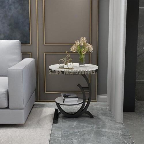 Nordic Light Luxury Sofa Edge Rock Board Creative Design Iron Corner Balcony Small Tea Table Bedside Table Round Side Table