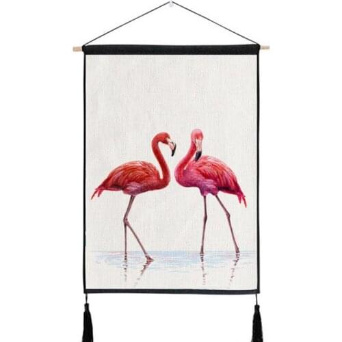 Pink Flamingo Tapestry Wall Hanging Cotton Linen Bed Sofa Background Picture Home Decor Hen Theme Party Decoration