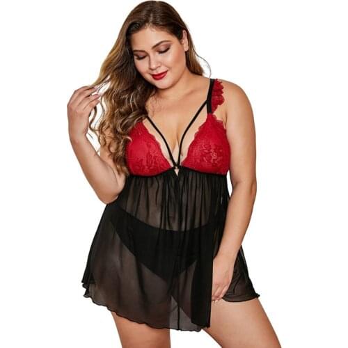 Sexy Dress V Neck Lingerie Dress Sleepwear Nightwear Red Plus Size Ladies Nightgown Sex See Through Nightdress Night Women