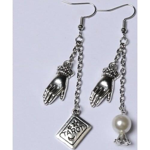 Tarot Card Earrings Tarot Witchy Jewelry Gothic Fortune Teller,Natural Moonstone Crystal Ball Earring with Palmistry Charms
