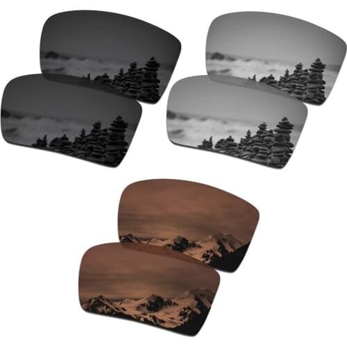 SmartVLT 3 Pairs Polarized Sunglasses Replacement Lenses for Oakley Eyepatch 2 Stealth Black and Silver Titanium and Amber Brown