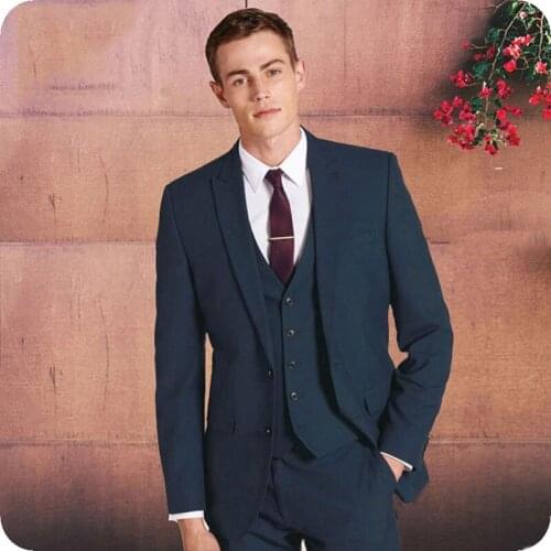 Navy Blue Men Suits Wedding Formal Groom Wear Tuxedos Slim Fit Terno 3Pieces (Jacket+Pants+Vest) Bridegroom Blazer Costume Homme