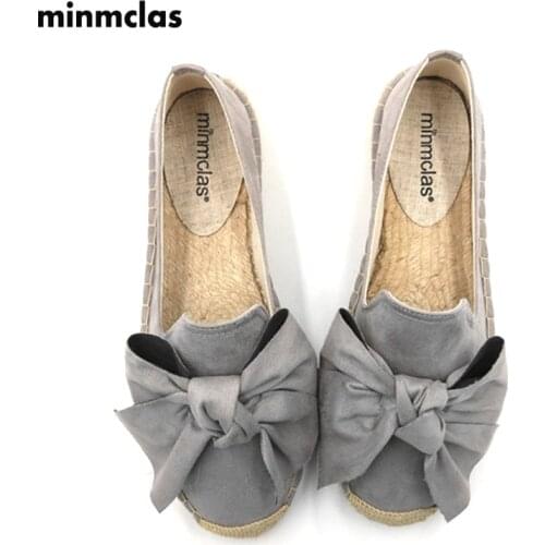 Minmclas Womens Espadrille Bow Shoe Comfortable Slippers Ladies Cashmere Casual Shoes Breathable Flax Hemp Canvas Blue Big Size