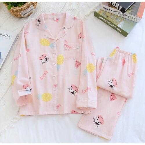 Spring/Summer 2021 new ladies 100% cotton pajamas suit cute soft and comfortable home service thin large size home service women