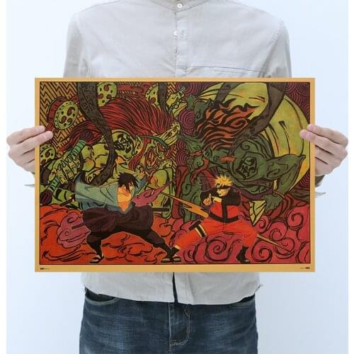 Vintage Cartoon Sasuke Anime Painting Kraft Paper Poster Room Decor Stickers Wall Home Decor Wall Sticker Posters
