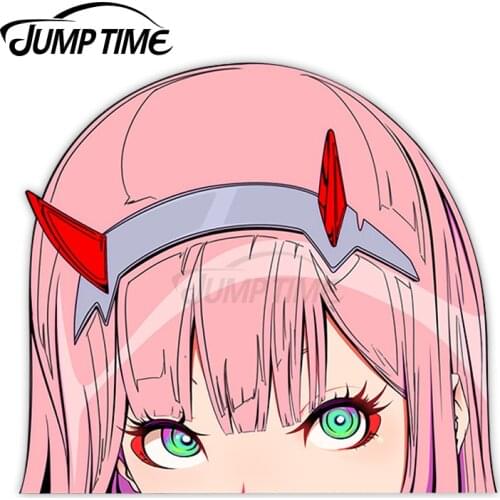 JumpTime 13 x 9.8cm Zero Two Peeker Funny Car Stickers Surfboard Graffiti Decal Waterproof Windows Trunk Car Door Protector