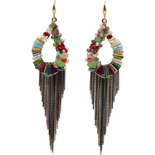 Luxury Long Chain Tassel Earrings For Women Handmade beaded Crystal Dangle Earrings bride wedding fashion bohemian Jewelry