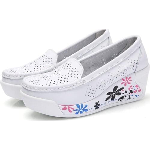 DDYZHY 2021New Womens Genuine Leather Platform Shoes Wedges White Lady Casual Shoes Swing mother Shoes Size 35-40