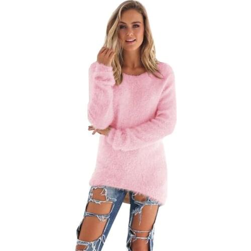 Sweater Women 2019 Hot Selling Mohair Solid Color Autumn And Winter Solid Color Long Sleeve womens Pullover Vestidos OYM0179