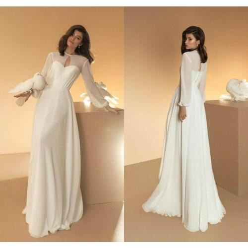 2020 Boho Wedding Dresses With Jacket Chiffon Long Sleeves Wedding Dress A Line Custom Made Plus Size Vestidos De Novia