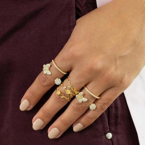 2021 New arrived Trendy Gold Color Chinese design Vintage Flower Leaf Rose Bands Rings for women lady charm wedding gift jewelry