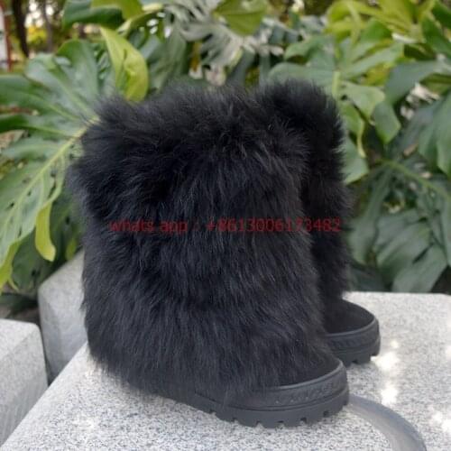 Winter woman warm pure wool black wedge inside snow boots 10CM inner heel woman fur warm winter boots