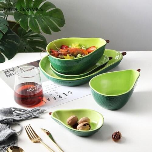 1pc Creative Avocado Shape Ceramic Plate Bowl Noodles Soup Rice Bowls Breakfast Dishes Fruit Cake Snack Plate Kitchen Tableware