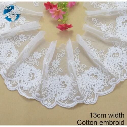 13cm white lace cotton embroidery lace french lace ribbon fabric guipure diy trims warp knitting sewing Accessories#3392