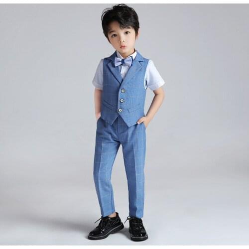 2021 Boys vest suit sets summer boys short-sleeved costume 3pcs suit childrens speech baby flower wedding boys dress attire