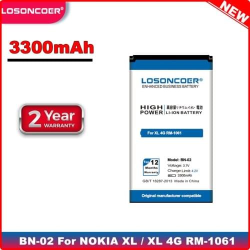 3300mAh BN-02 BN02 3.7V Mobile Phone Batteries For Nokia XL Battery XL 4G RM-1061 RM-1030 RM-1042 RM-1061 Battery