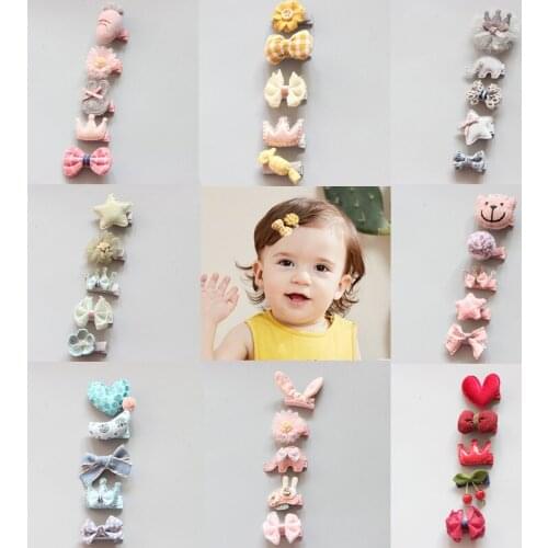 5 Pcs/Set Cartoon Newborn Hair Clips Cute Bow Flower Hairpins for Baby Girls Hairclips Kids Barrettes Fashion Hair Accessories