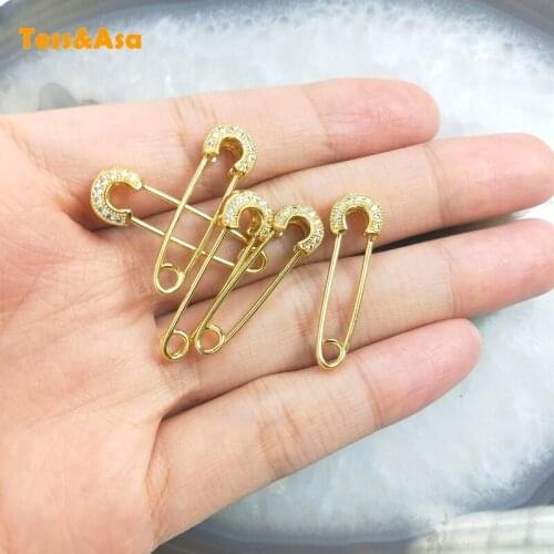 5pcs Small Safety Pin CZ Micro Pave Pendant Pin Charm Pendant Connector Pendant Necklaces For Women Earrings Making Jewelry Set