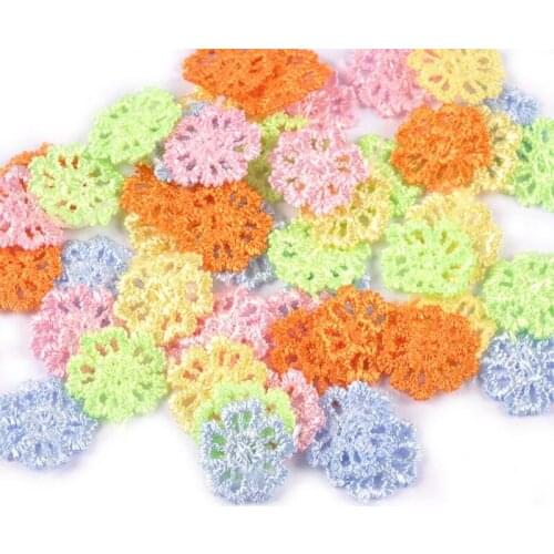 50Pcs Lace Flower Mesh Trim Appliques For Clothes Sewing Accessories Diy Crafts Stick-on Patches Headwear Supplies 17mm Decor