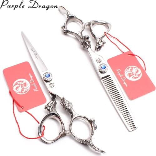 9004# 6" 440C Silver Purple Dragon Haircut Scissors Barber Scissors Cutting Shears Thinning Scissors Professional Hair Scissors