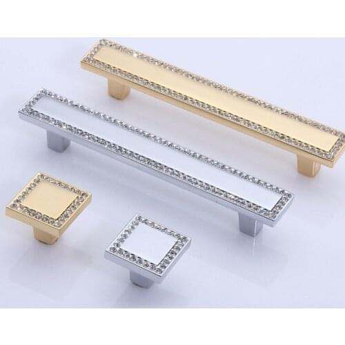 96mm modern fashion crystal square kitchen cabinet cupboard door handles silver golden rhinestone drawer tv cabinet pulls knobs