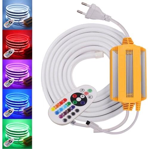 AC 220V 5050 RGB Neon Light Flexible Led Strip Tube 120Leds/m Waterproof Neon Sign Rope 24Key IR 1500W RGB Controller tiras led