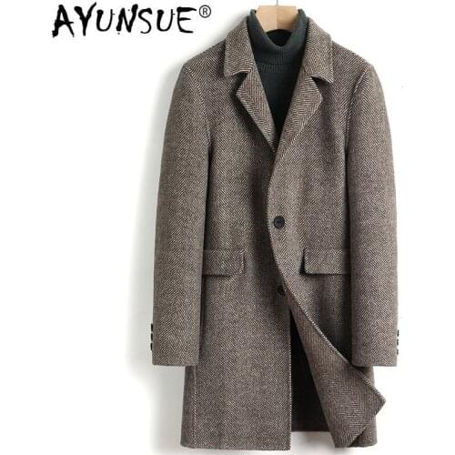 AYUNSUE 2020 New Wool Coat Men Autumn Winter Woolen Jacket Men Long Overcoat Mens Coats and Jackets Abrigo Hombre 4525 KJ3622