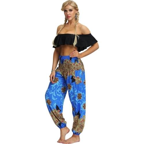 3D printing white casual pants ethnic wide-leg pants Thailand Yuga trousers wide waist polyester anti-mosquito bloomers