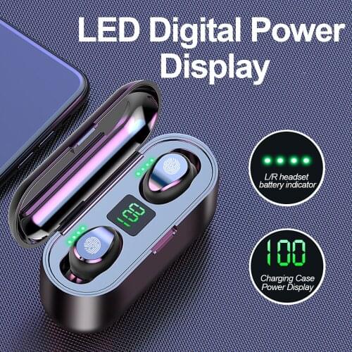 F9 tws Wireless Earphones Bluetooth 5.0 Touch Headphones HD Gaming Headsets with 2000mAh Powerbank for Mobile Phones PK Q32TWS