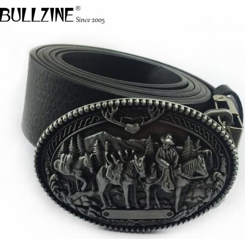 Bullzine Zinc alloy retro Western horse driver belt buckle cowboy jeans belt buckle FREE PU belt FP-03573 drop shipping