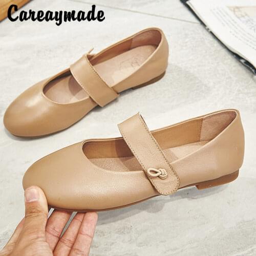 Careaymade-Korean version of retro literary and artistic genuine leather with a word of button-down grandmothers single shoes