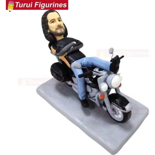 Man lying on the motorcycle handmade polymer clay dolls sculpture birthday gift mini statuette statue