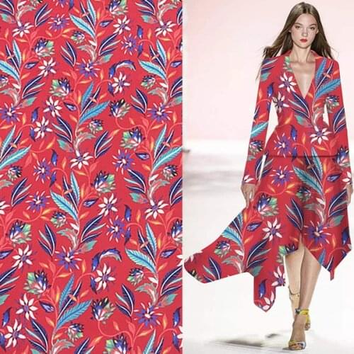Floral print on red background silk and cotton blended fabric natural fabric,SCT672