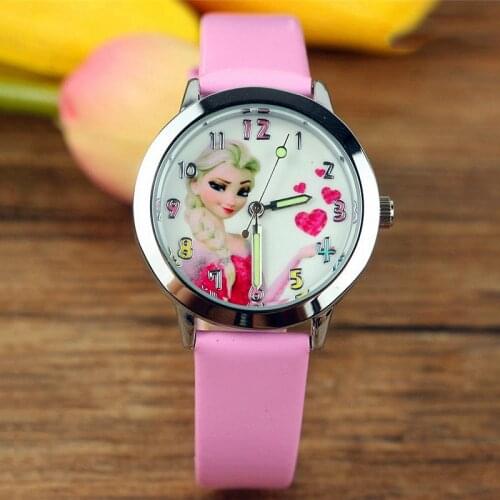 Disney Frozen Childrens Quartz Watch Fashion Cartoon Anime Figure Elsa Princess Belt Watchs Girls Watches Kids Clocks Gifts