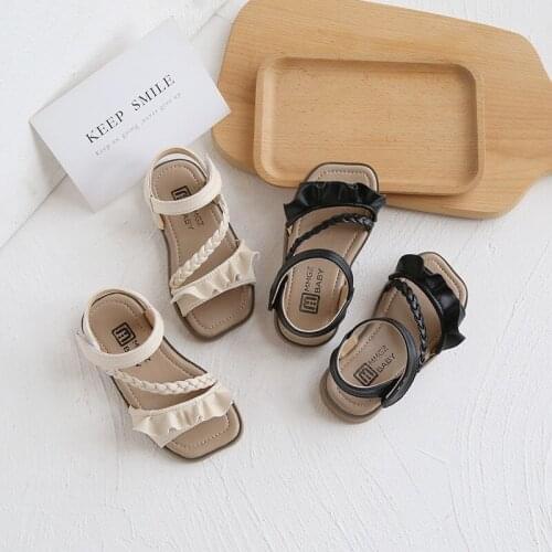 1-7 Year Children Girls Sandal 2021 Weave Style Summer Child Flats Shoes Baby Beach Kids Sandal For Little Girls Fashion Ruffles
