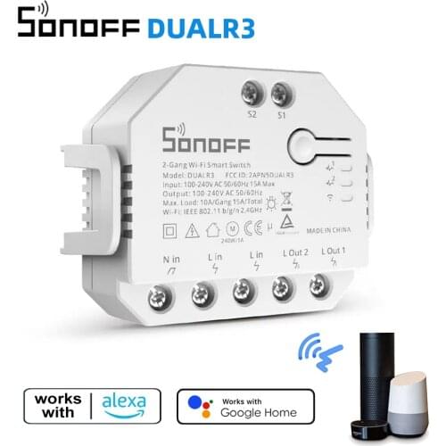 SONOFF DUALR3 Dual Relay Module Wifi DIY MINI Switch Two Way Power Metering 2 Gang/ Way Switch Timing Smart Home eWeLink APP