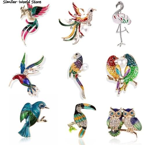 Enamel Crystal Brooch Pins For Women Bird Phoenix Owl Swallow Woodpecker Brooches Jewelry Fashion Wedding Party Bijoux Best Gift