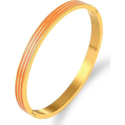 Enamel Geometry Jrewelry Orange White Resin Bangles & Bracelets Gold Color Stainless Steel Manchette Pulseiras Famale Girl 2020