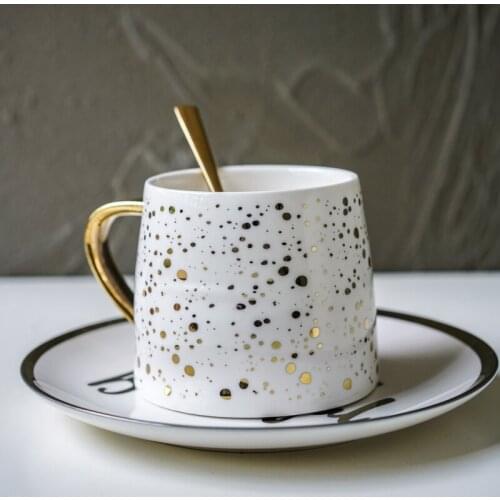 Ceramic Cup Large Capacity Coffee Mug Nordic Style Tazos Creative Wave Point Drinkware Reusable Cups Copo Termico Gold Mugs