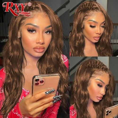 RXY Brown Wig Body Wave Lace Front Wig #4 #2 Brown T Part Lace Wig Human Hair Transparent Lace Wigs For Women Human Hair Remy