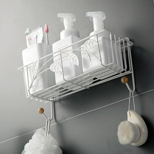 Wrought Iron Bathroom Wall Hanging Shelf Toilet Rack Kitchen Puch Free Wall Seasoning Spice Storage Racks