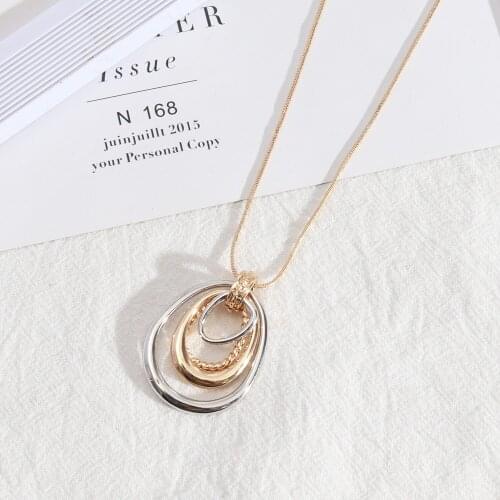 Circles Pendant Necklaces Frame Charms Jewelry for Women Girl Gold Snake Chain 70cm sweater Necklace