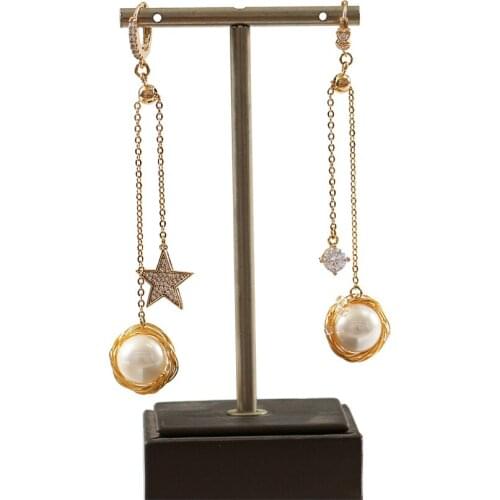 LANFLORA new Zircon Pearl earrings handmade women earrings copper alloy earrings for girlfriend birthday gift